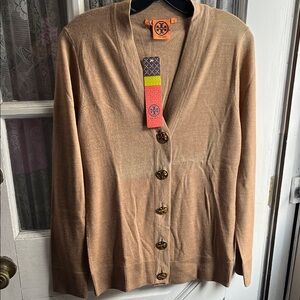Tory Burch NWT Tan 100% Merino Wool Cardigan M